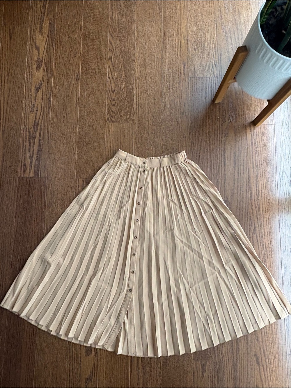 Pleated Button-Front Midi Skirt